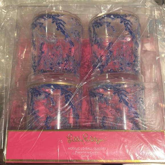 Lilly Pulitzer Acrylic Lowball Glasses in Coraly -Set of 4 - Picture 2 of 3